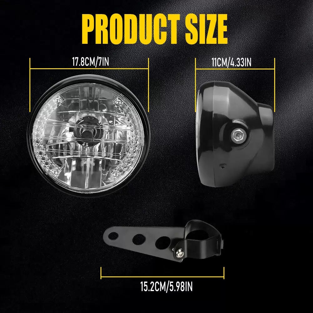 7" Motorcycle Headlamp w/ Turn Signal LED Headlight Housing Bracket Universal A 6B93BC-57 [4]