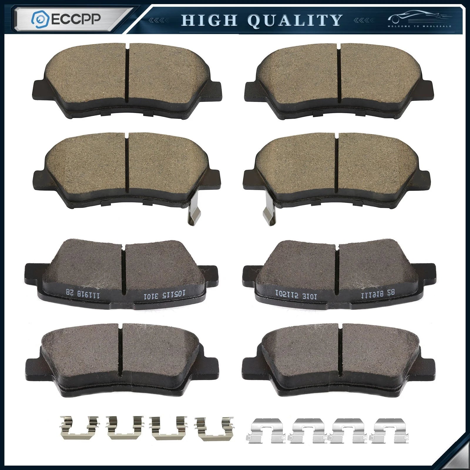 8pc Front & Rear Ceramic Brake Pads w/Hardware for Hyundai Elantra GT Veloster KOEEP [1]