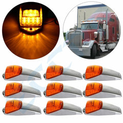 9x 17 LED Yellow Cab Roof Clearance Lights w/Chrome for Peterbilt Kenworth Mack 6B93BC-57 [1]