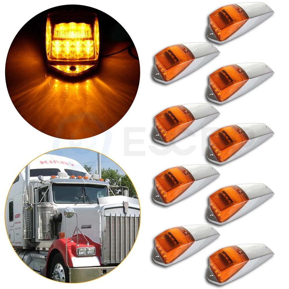 9x Amber 10 inch 17 LED Chrome Cab marker Roof Light for Peterbilt Kenworth KOEEP [1]