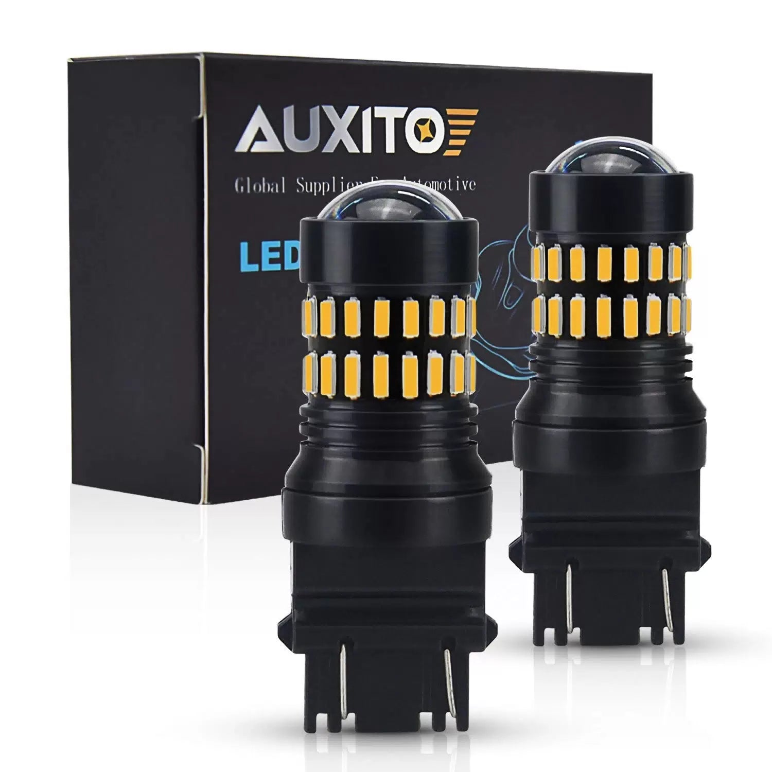 AUXITO 2X 3157 3457A 4157 Super Amber Turn Signal Blinker LED Light Bulbs 48H EA AUXITO [2]