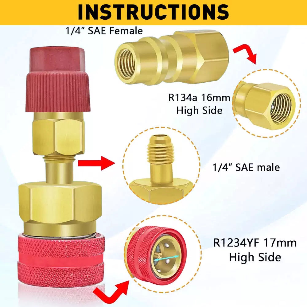 A/C R1234YF Quick Coupler Adapters Connector Manifold AC Gauge Set Auto High/Low 6B93BC-57 [7]