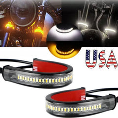 Amber White LED Fork Turn Signal Blinkers Indicators Light Strips For Motorcycle 6B93BC-57 [1]