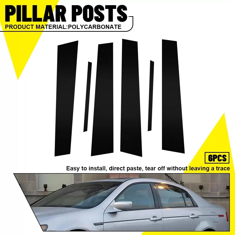 BLACK Pillar Posts for Acura TL 04-08 6pc Set Door Cover Piano Window Trim Kit A 6B93BC-57 [1]