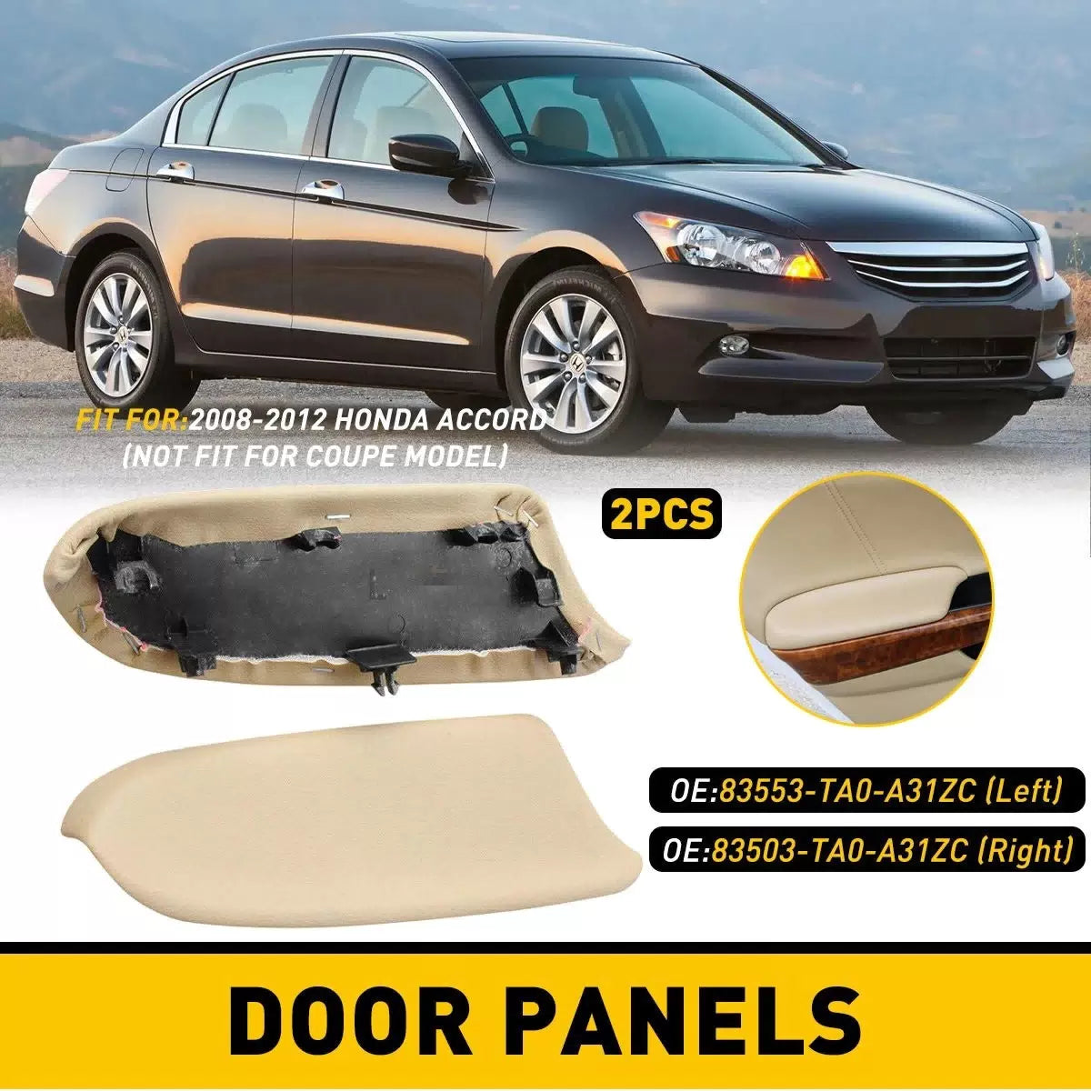 Beige Door Front Panel Armrest For Honda Accord Crosstour & Base Plate 2008-2014 6B93BC-57 [1]