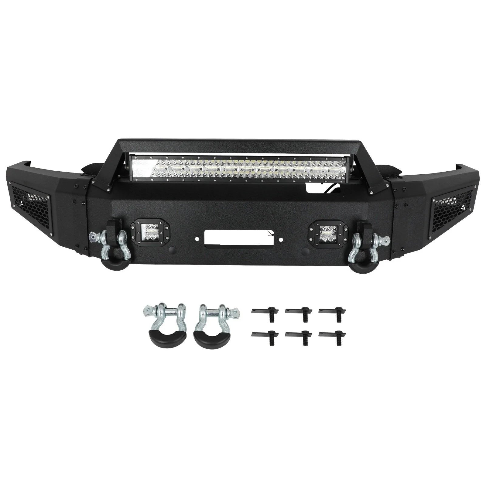 Black Steel Front Bumper W /Winch Plate & LED Light For 2021 2022 2023 Ford F150 6B93BC-57 [5]