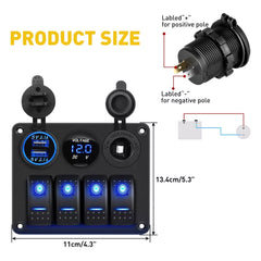 Blue LED 4 Gang Toggle Rocker Switch Panel USB for Car Boat Marine RV Truck EOA 6B93BC-57 [2]