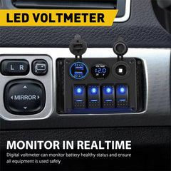 Blue LED 4 Gang Toggle Rocker Switch Panel USB for Car Boat Marine RV Truck EOA 6B93BC-57 [3]