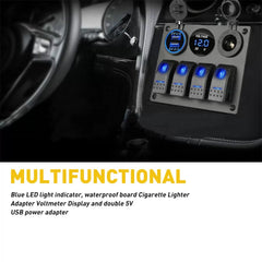 Blue LED 4 Gang Toggle Rocker Switch Panel USB for Car Boat Marine RV Truck EOA 6B93BC-57 [4]