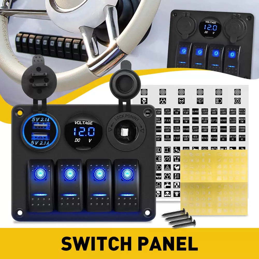 Blue LED 4 Gang Toggle Rocker Switch Panel USB for Car Boat Marine RV Truck EOA 6B93BC-57 [6]