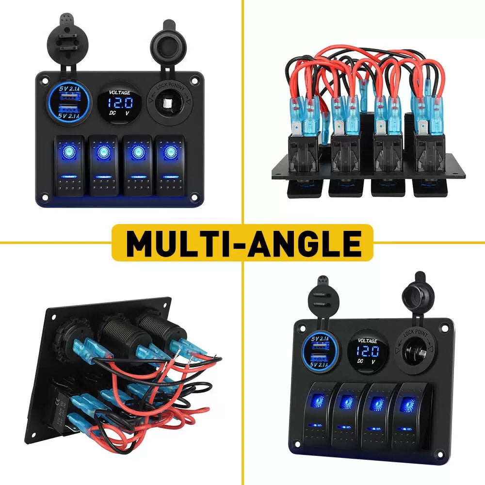 Blue LED 4 Gang Toggle Rocker Switch Panel USB for Car Boat Marine RV Truck EOA 6B93BC-57 [8]