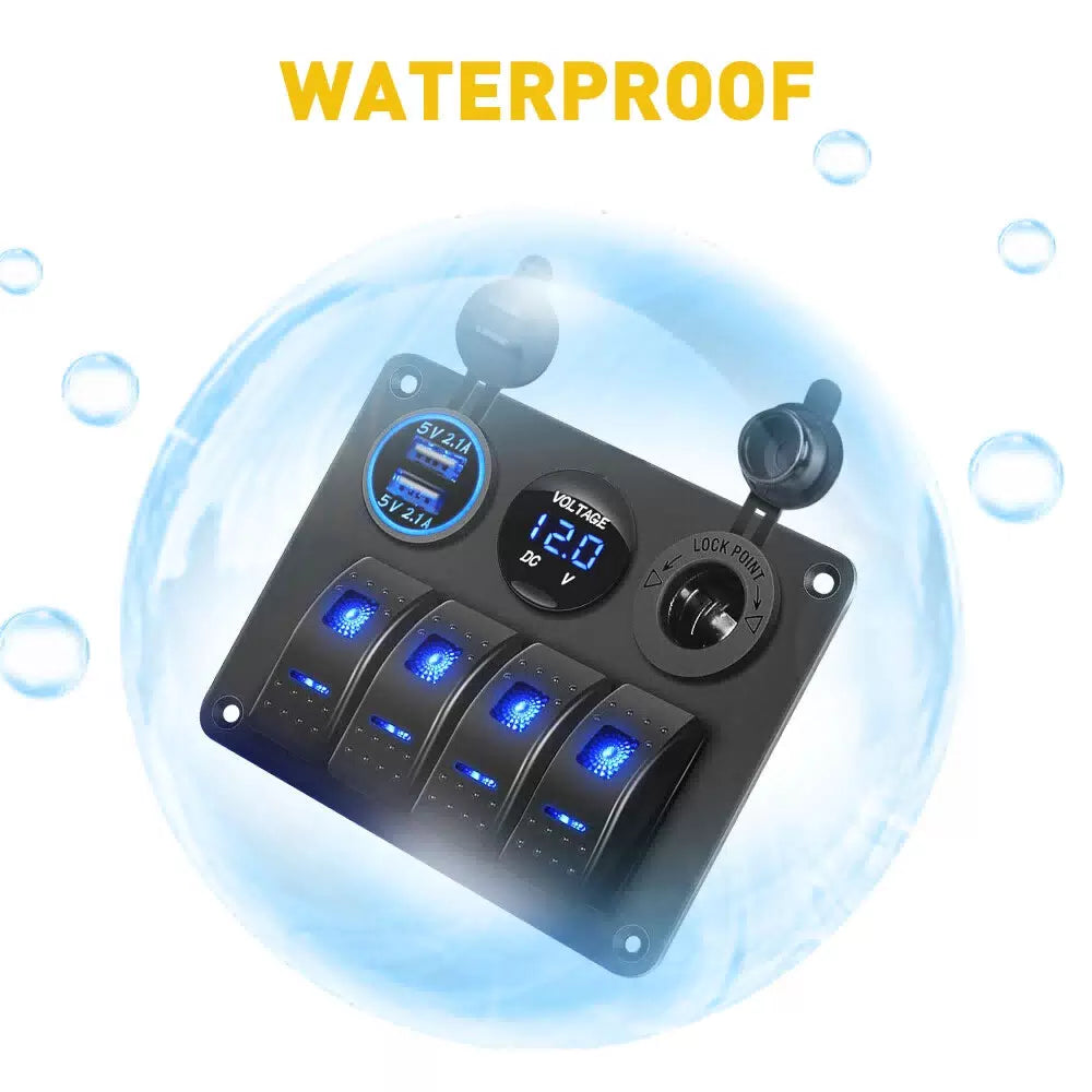 Blue LED 4 Gang Toggle Rocker Switch Panel USB for Car Boat Marine RV Truck EOA 6B93BC-57 [9]