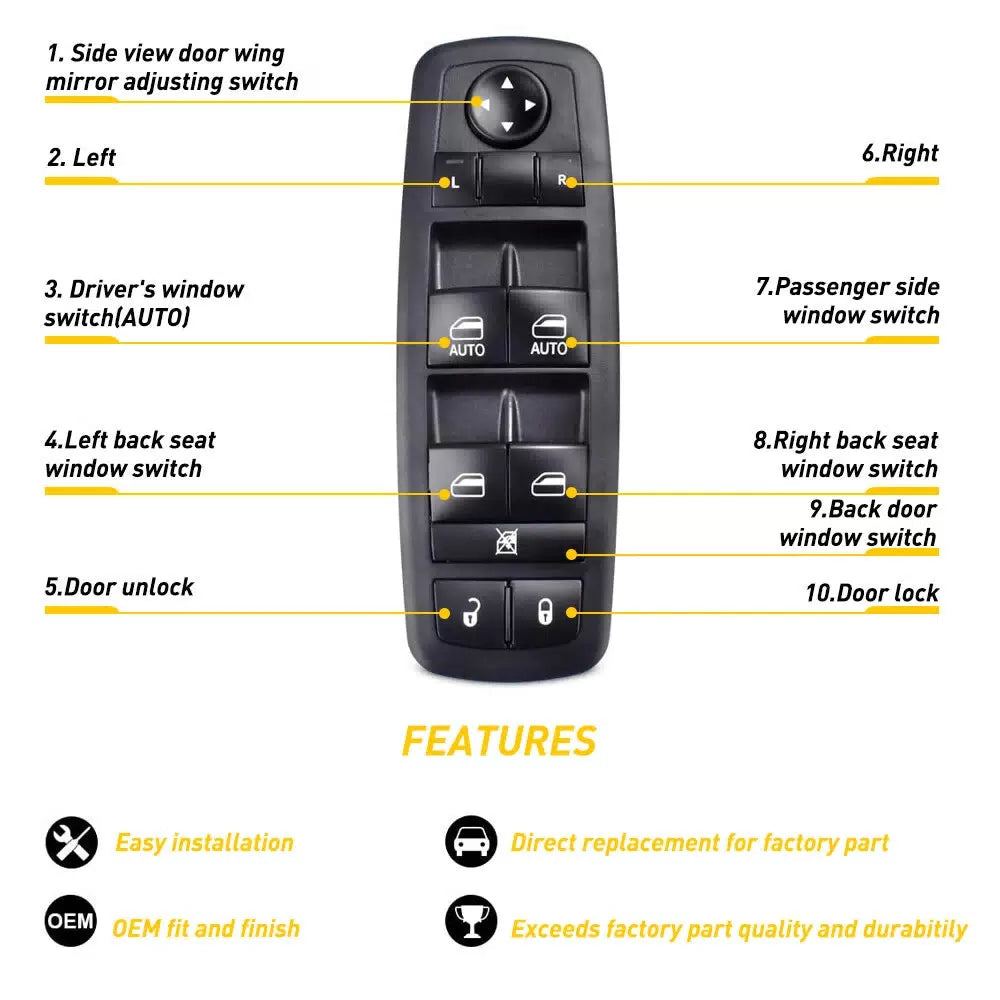 Driver Side Power Master Window Switch for Dodge Ram 1500 2009 - 2012 4Door EOA 6B93BC-57 [5]