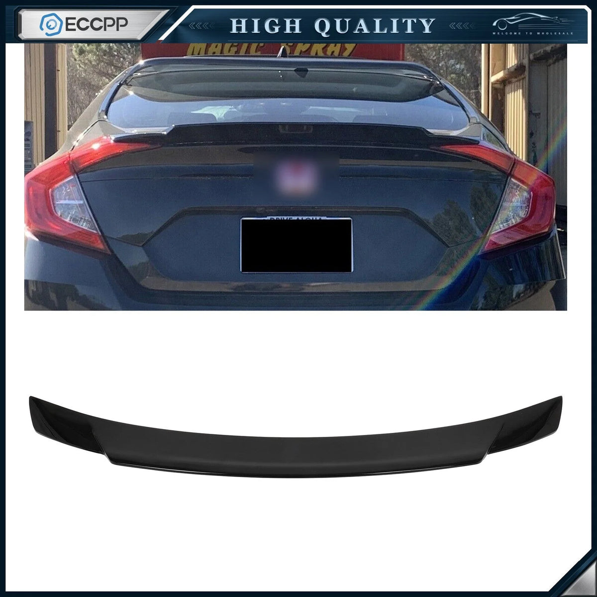 Duckbill Trunk Spoiler Fits 2016-2021 Honda Civic Glossy Black 6B93BC-57 [1]