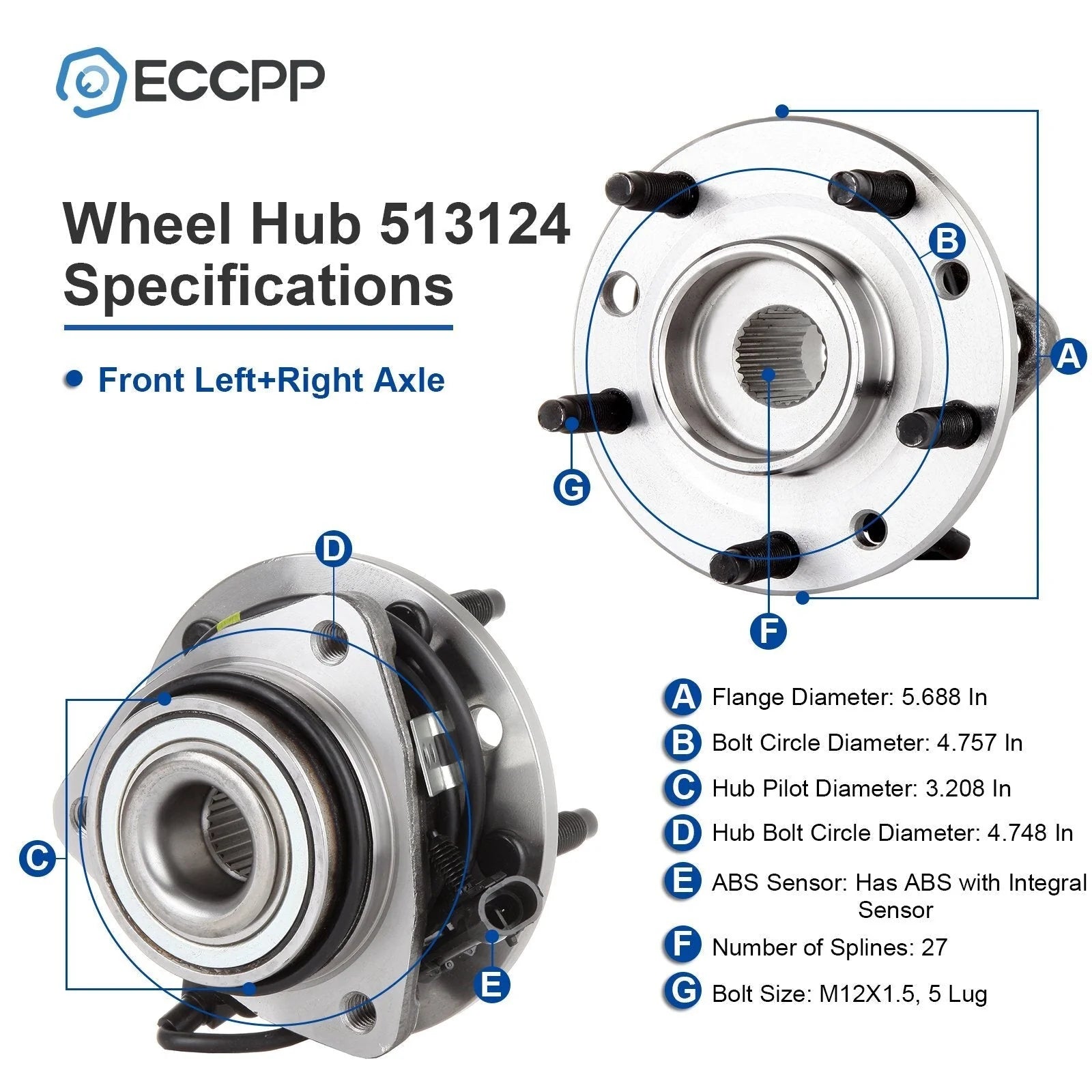ECCPP 1P Wheel Hub Bearing Front For Chevy Blazer S10 GMC Sonoma Jimmy 4WD Only 6B93BC-57 [3]