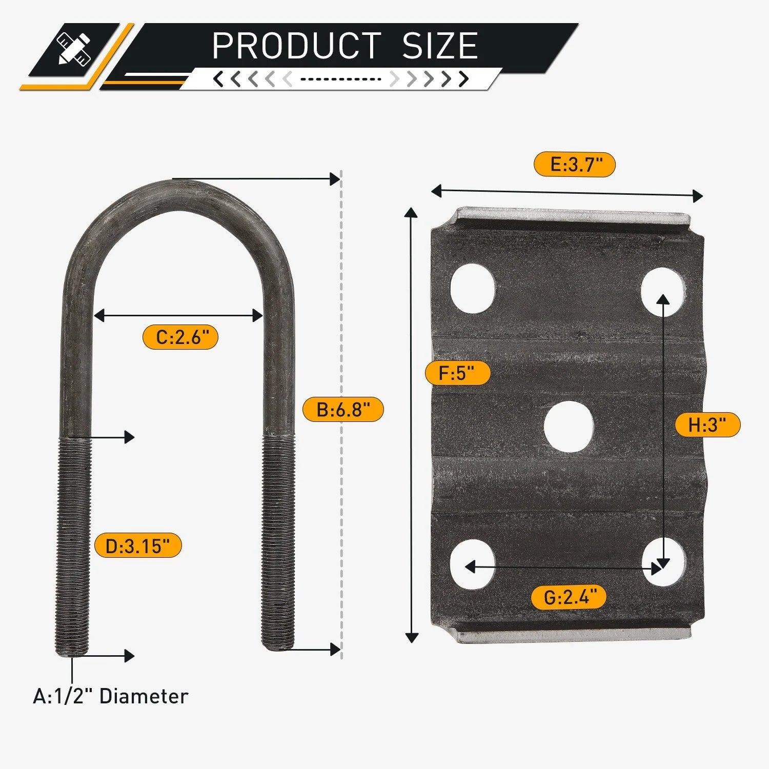 ECCPP 1/2" Diameter Trailer U-Bolt Kit For 3500lbs 2-3/8" Round Axle 6 1/4" Long 6B93BC-57 [2]