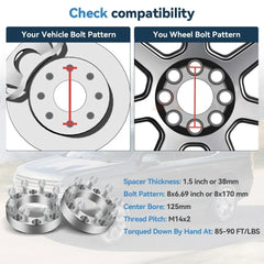 ECCPP 2 Pcs 1.5" 8x170 Wheel Spacers 14x2 Fits Ford F-250 Super Duty 1999-2002 6B93BC-57 [2]