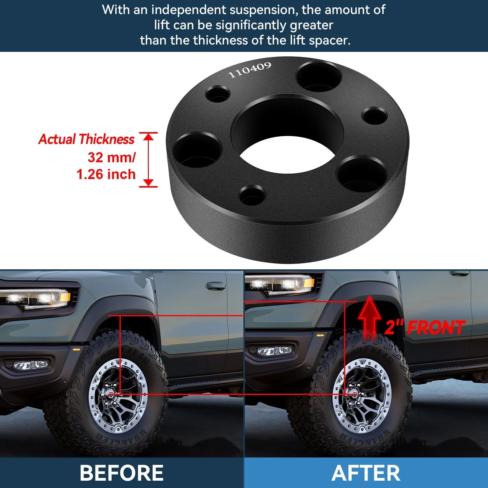 ECCPP 2" Front & 3" Rear Leveling Lift Kit For Dodge Ram 1500 2009 2010-2024 4WD 6B93BC-57 [2]