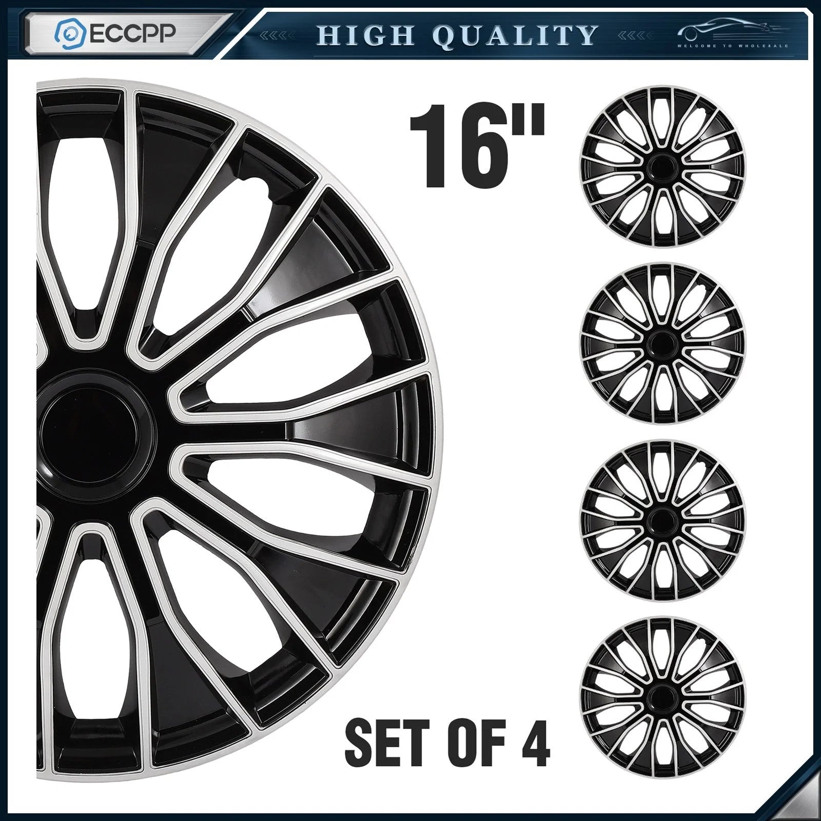 ECCPP 4Pcs 16 inch Wheel Hub Caps For R16 Tires Rims Wheel Covers PP Snap-On KOEEP [2]
