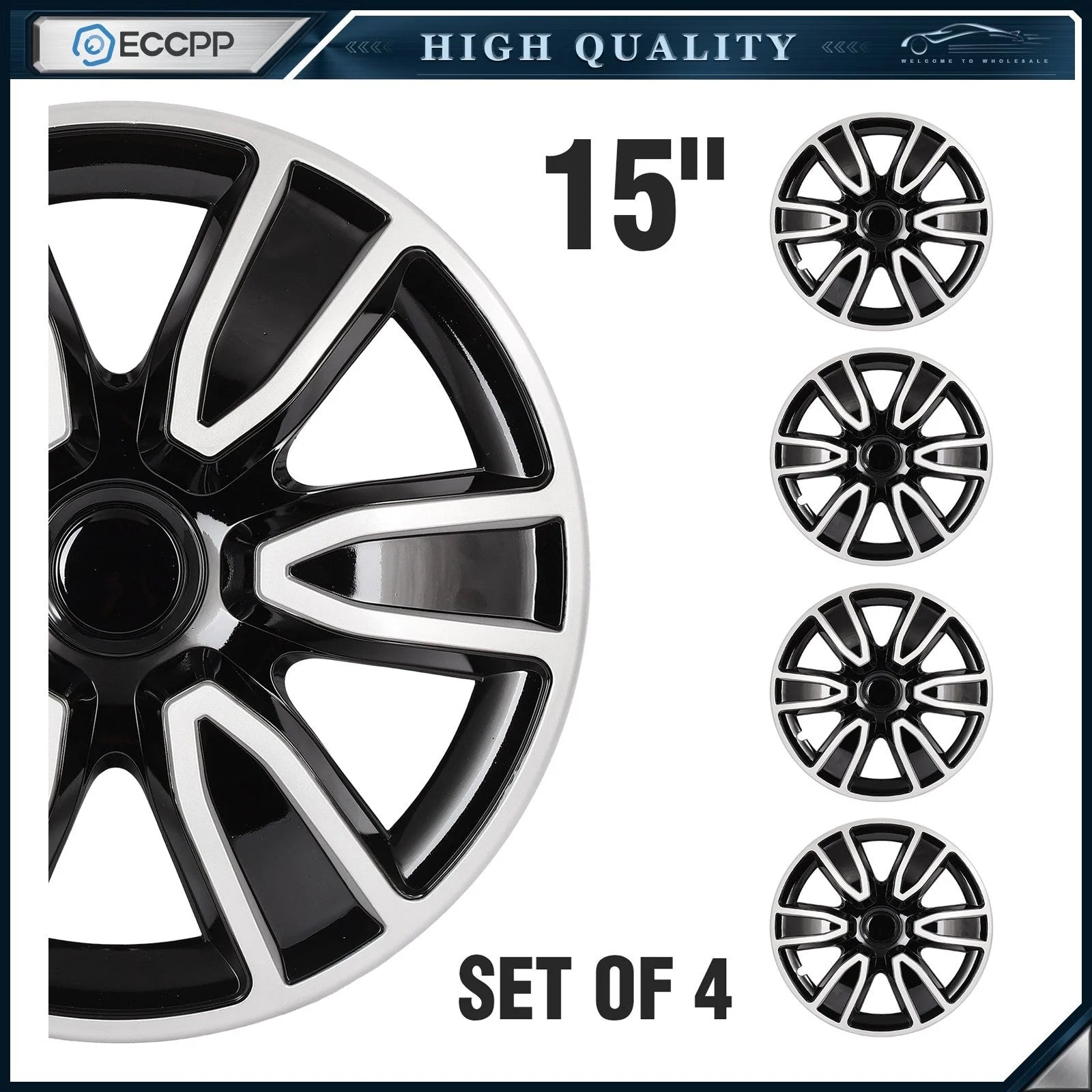 ECCPP 4 Pcs 15 inch Universal Hub Caps Wheel Cover Kit Snap On For R15 Tire Rim KOEEP [2]