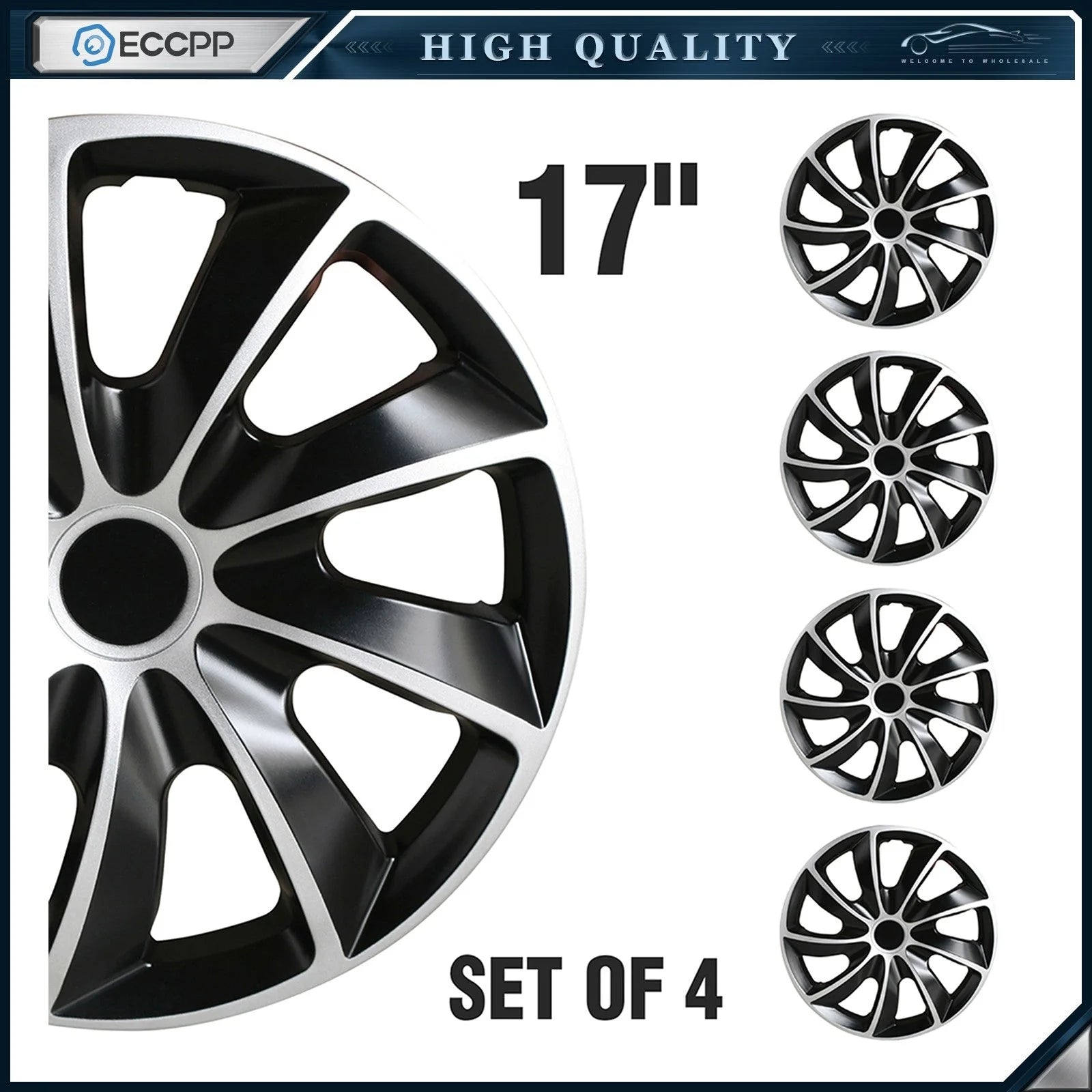 ECCPP 4 Pcs Wheel Hub Caps with Snap-On Retention Rings For 17 inch R17 Tires 6B93BC-57 [2]