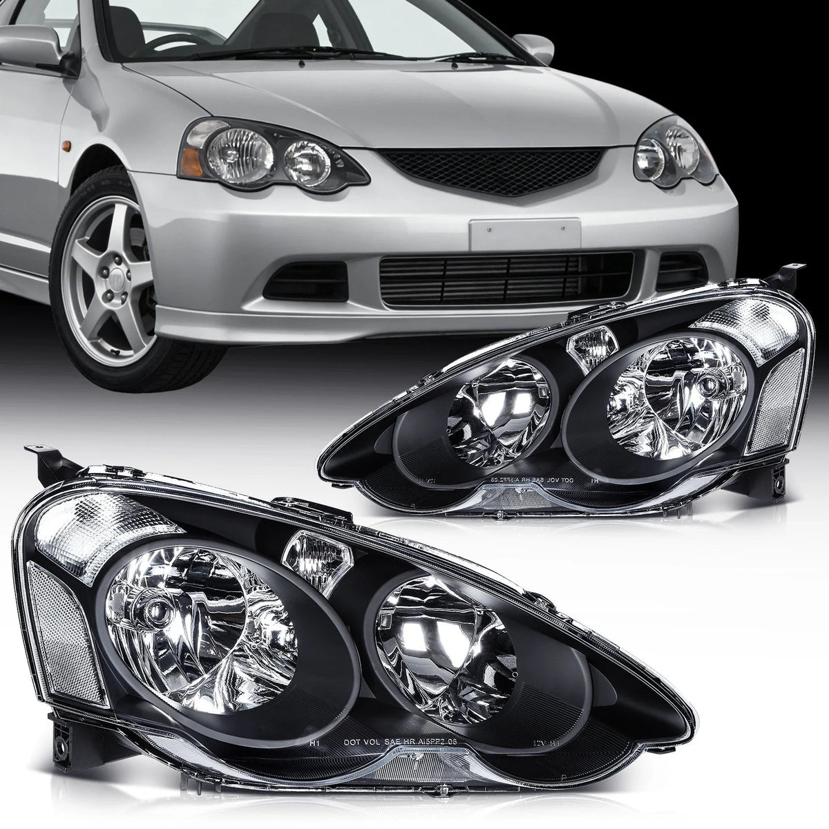 ECCPP Halogen Headlights Assembly For Acura RSX 2.0L 2002-2004 Pair Kit Black KOEEP [1]
