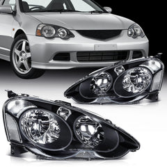 ECCPP Halogen Headlights Assembly For Acura RSX 2.0L 2002-2004 Pair Kit Black KOEEP [1]
