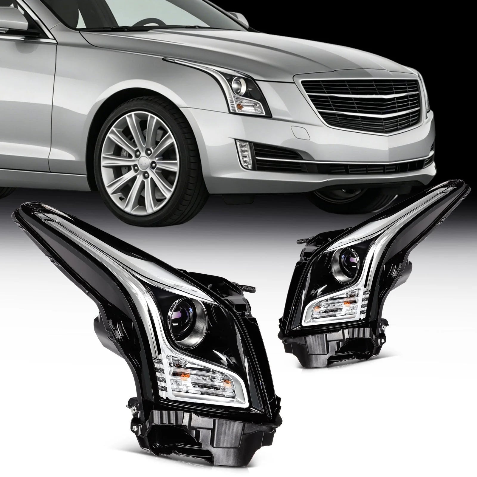 ECCPP Halogen Headlights Assembly For Cadillac ATS 2013-2019 Pair Kit Black 6B93BC-57 [1]