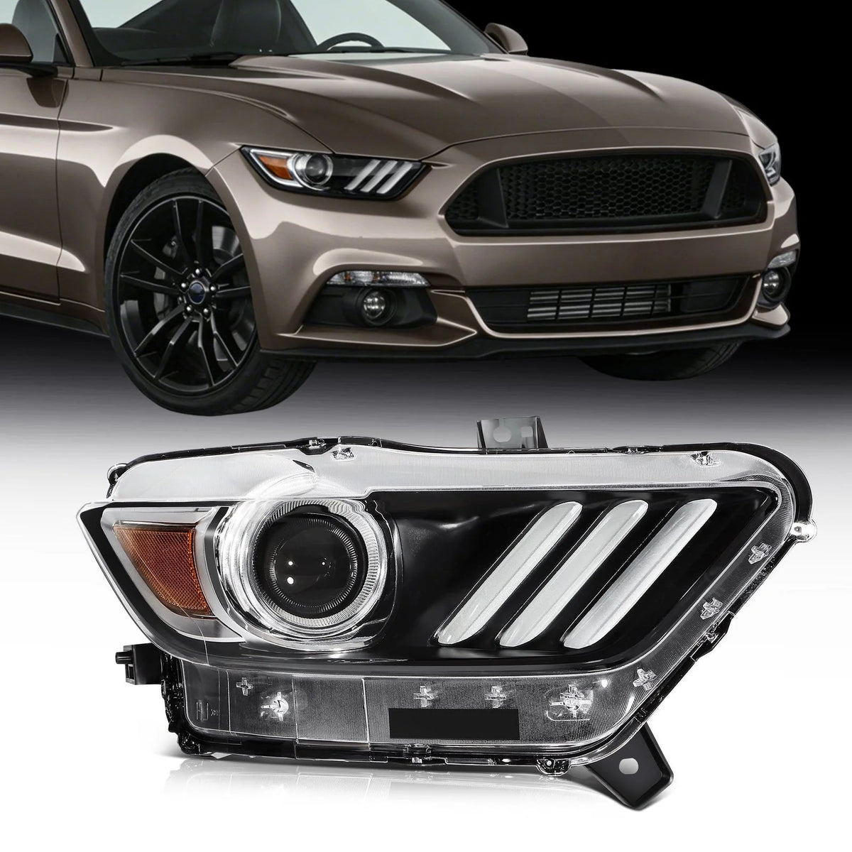 ECCPP Headlight Assembly For Ford Mustang 2015-2017 Passenger Right Side Black 6B93BC-57 [1]