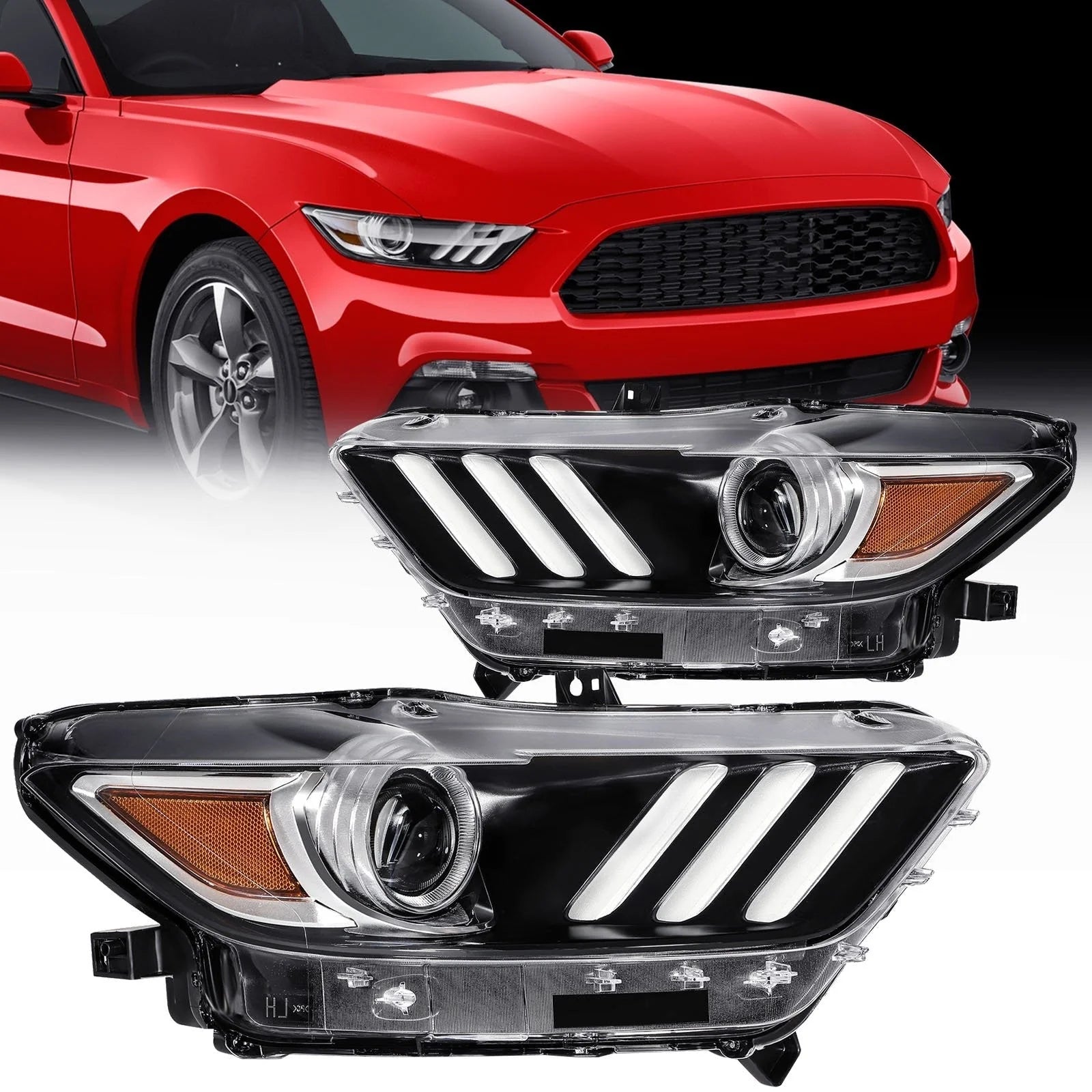 ECCPP Headlights Assembly For Ford Mustang 2015-2017 Pair Kit Black Amber ECCPP [1]