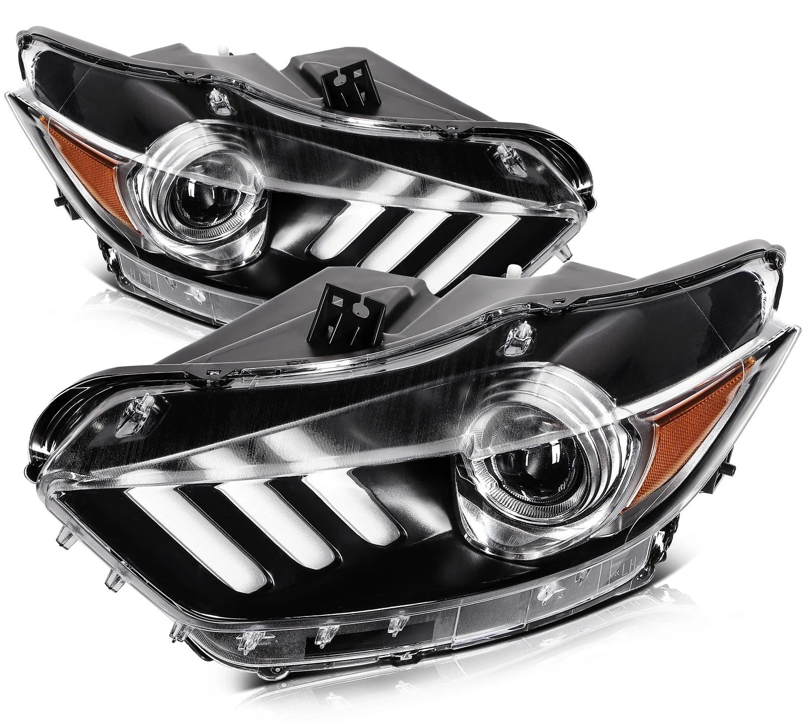 ECCPP Headlights Assembly For Ford Mustang 2015-2017 Pair Kit Black Amber ECCPP [4]