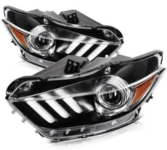 ECCPP Headlights Assembly For Ford Mustang 2015-2017 Pair Kit Black Amber ECCPP [4]