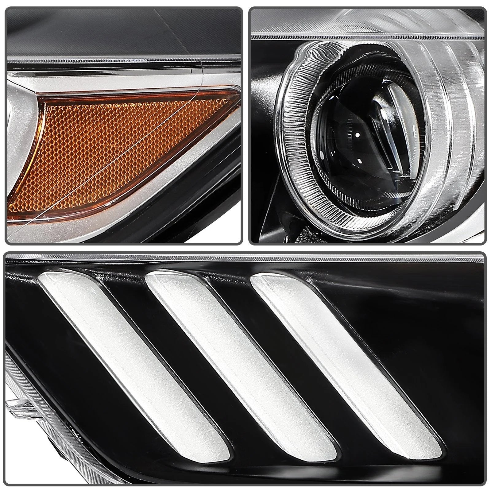 ECCPP Headlights Assembly For Ford Mustang 2015-2017 Pair Kit Black Amber ECCPP [5]