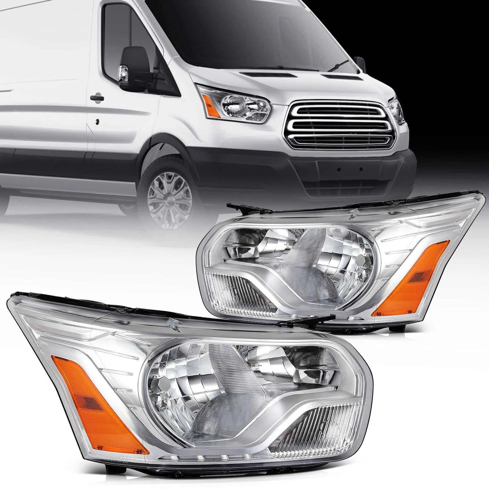 ECCPP Headlights Assembly For Ford Transit 150 250 350 2015-2023 Pair Chrome 6B93BC-57 [1]
