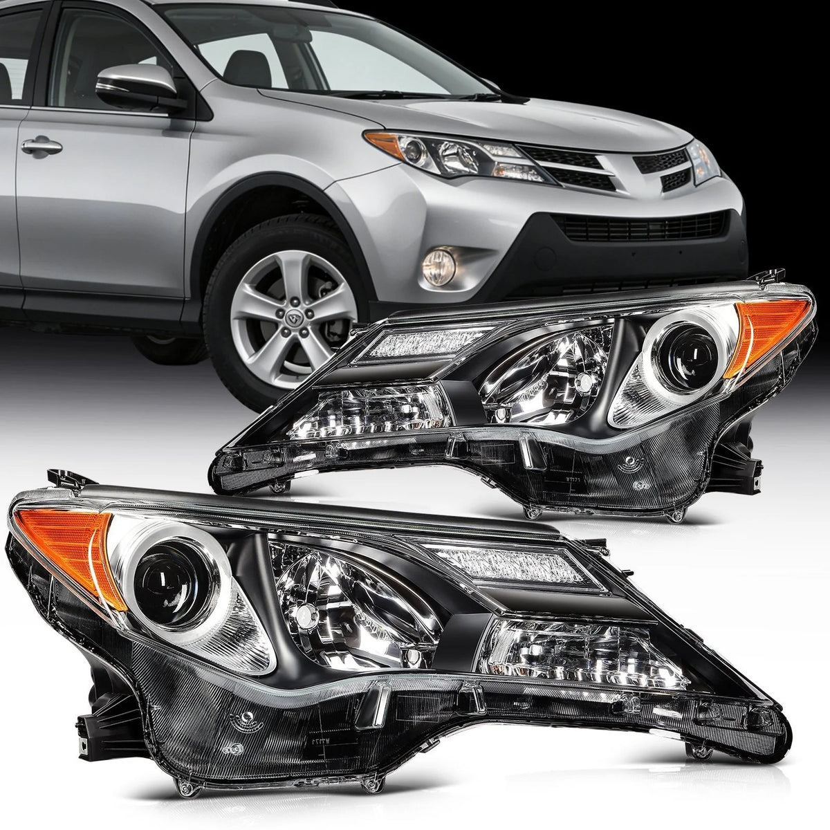 ECCPP Headlights Assembly For Toyota RAV4 2.5L 2013-2015 Pair Kit Black Amber KOEEP [1]