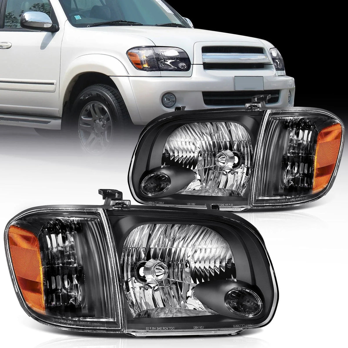 ECCPP Headlights For 2005-07 Toyota Sequoia 2005-06 Toyota Tundra Pair Black 6B93BC-57 [1]