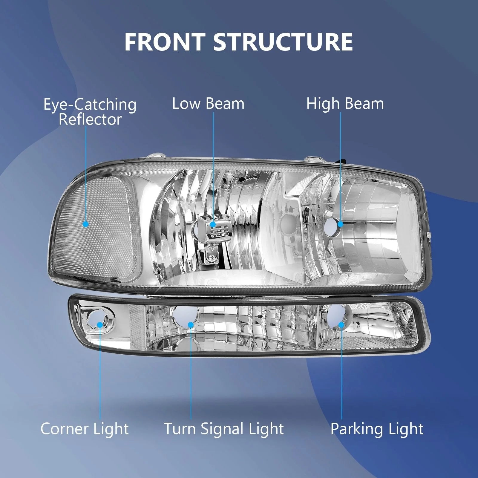 ECCPP Headlights For GMC Sierra 1500 2500HD 3500HD Yukon 1999-2007 Pair Chrome 6B93BC-57 [5]