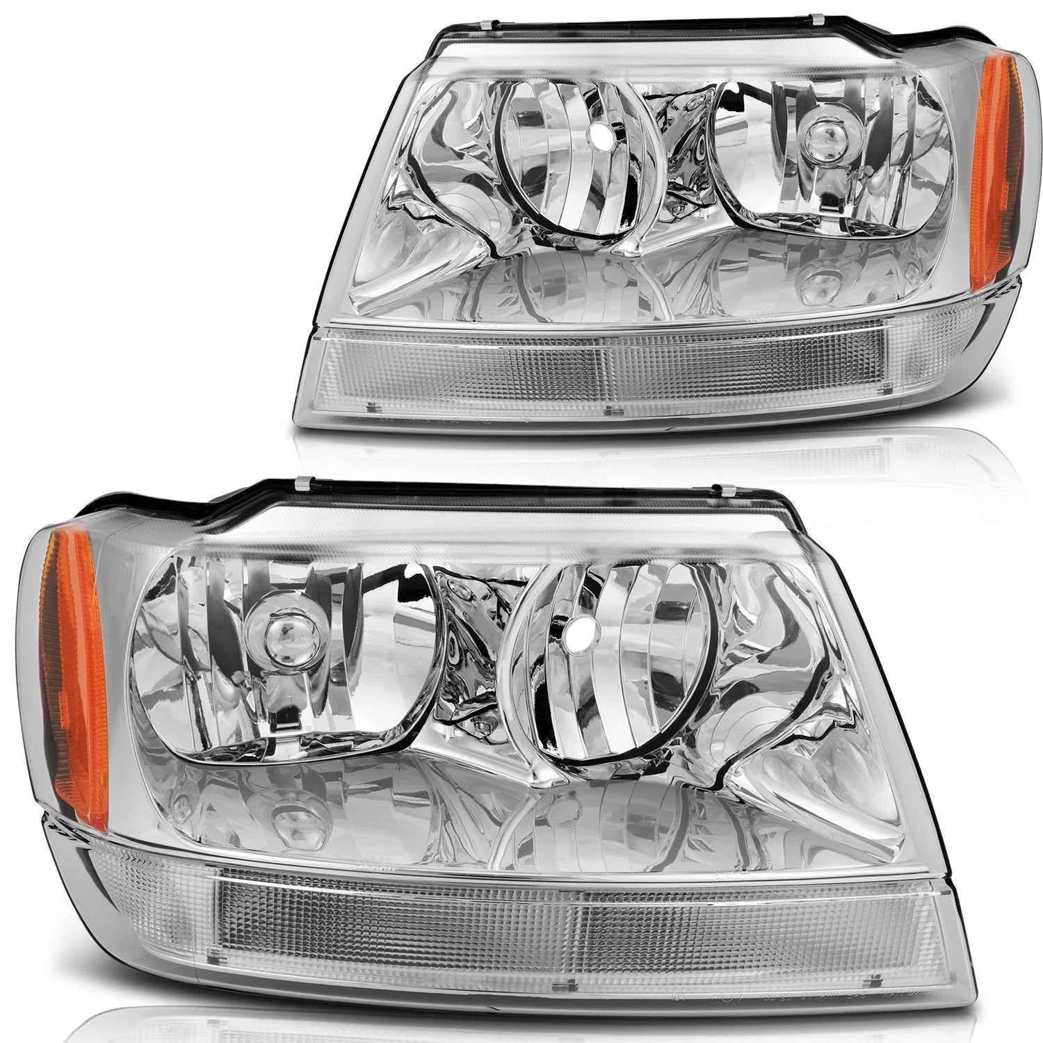 ECCPP Headlights For Jeep Grand Cherokee 4.0L 4.7L 1999-2004 Pair Chrome Amber 6B93BC-57 [1]