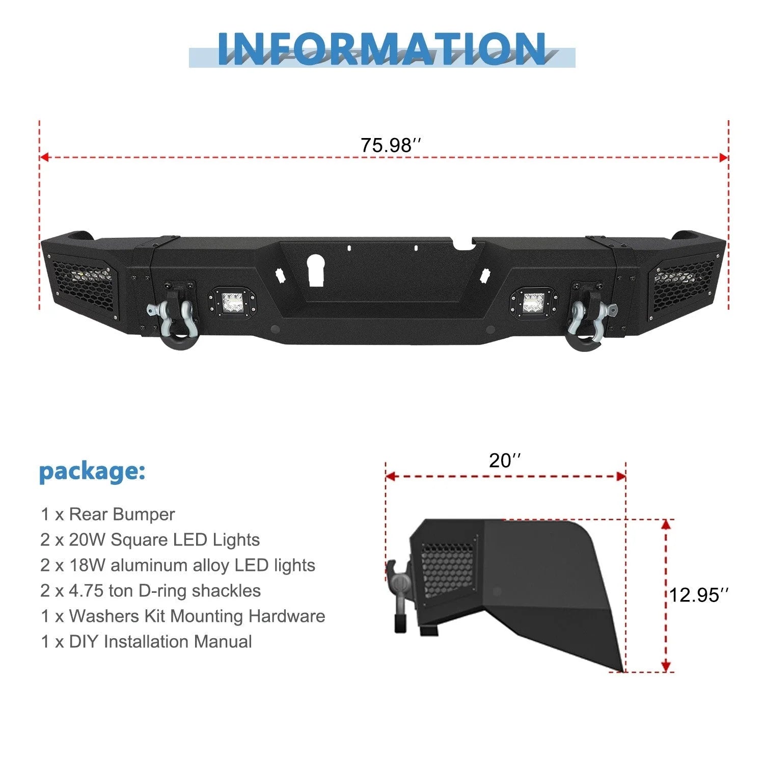 ECCPP Heavy Rear Bumper Built-in Led Lights for 2019-2022 Dodge RAM 2500/3500 6B93BC-57 [4]