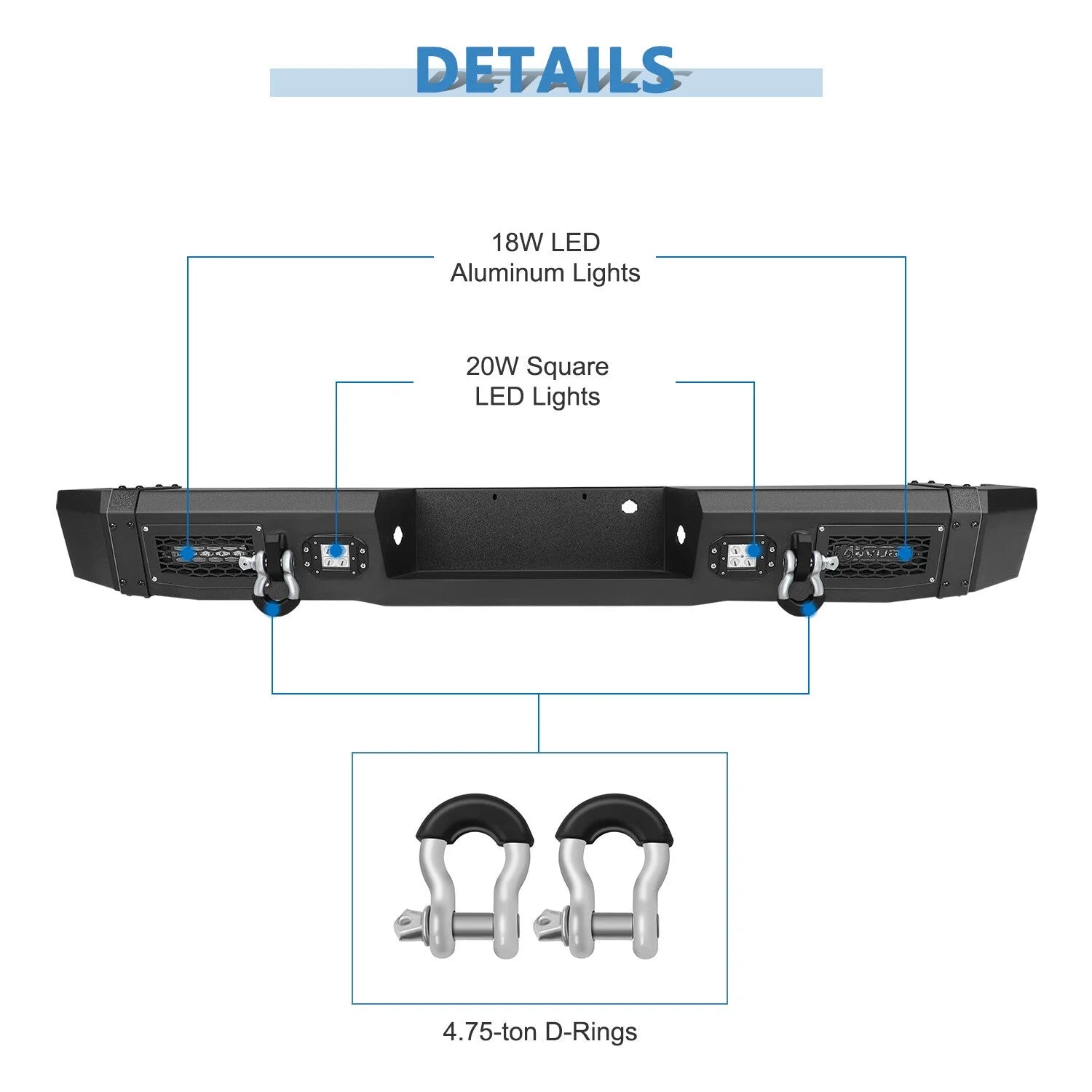ECCPP Rear Bumper w/ 4x LED Lights&D-rings for 2009-2014 Ford F150 SVT Raptor ECCPP [5]