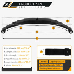 ECCPP Utility Trailer Leaf Spring 5 Leaf Eye/Eye 25" Length 2,500lbs Capacity 6B93BC-57 [2]
