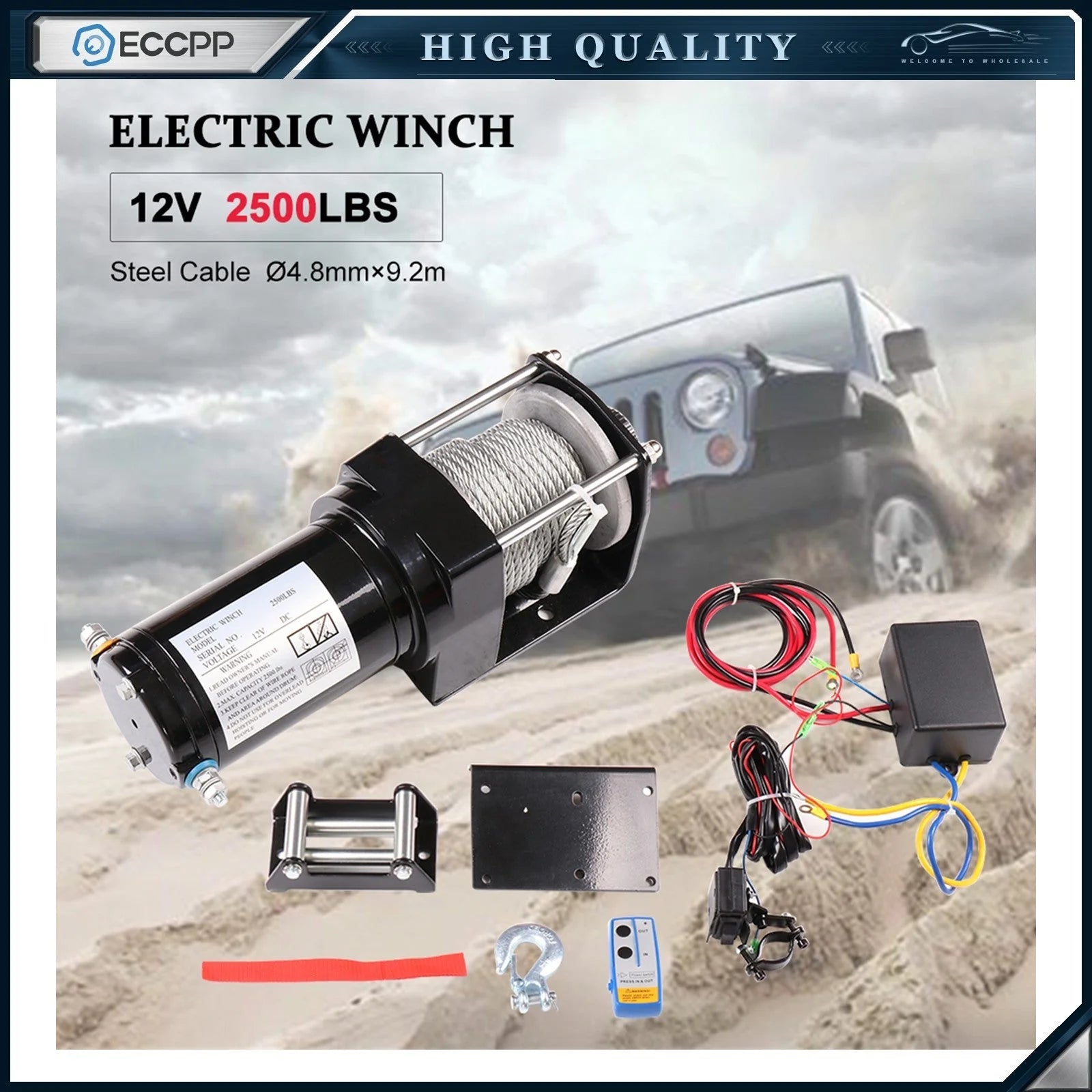 Electric Winch Towing Trailer 2500LBS 9.2m Steel Cable For 07-20 Jeep Wrangler 6B93BC-57 [1]
