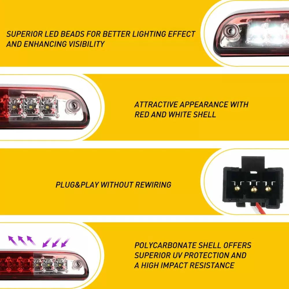 FITS FOR 1993-2011 FORD RANGER LED THIRD BRAKE LIGHT CARGO LAMP CLEAR RED LENS 6B93BC-57 [6]