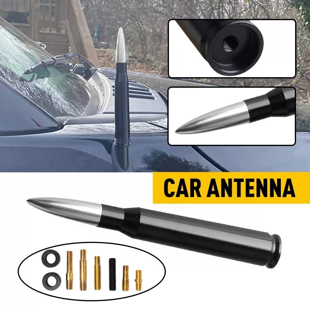 FIT CHEVY SILVERADO SIERRA BULLET ALUMINUM SHORT ANTENNA Heavy Black Silver EOA 6B93BC-57 [1]