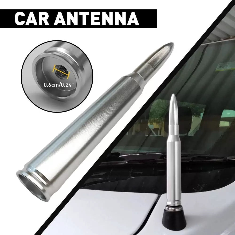 FOR FORD F150 F250 50 CAL CALIBER BULLET ALUMINUM SHORT ANTENNA CHROME SILVER EA 6B93BC-57 [1]
