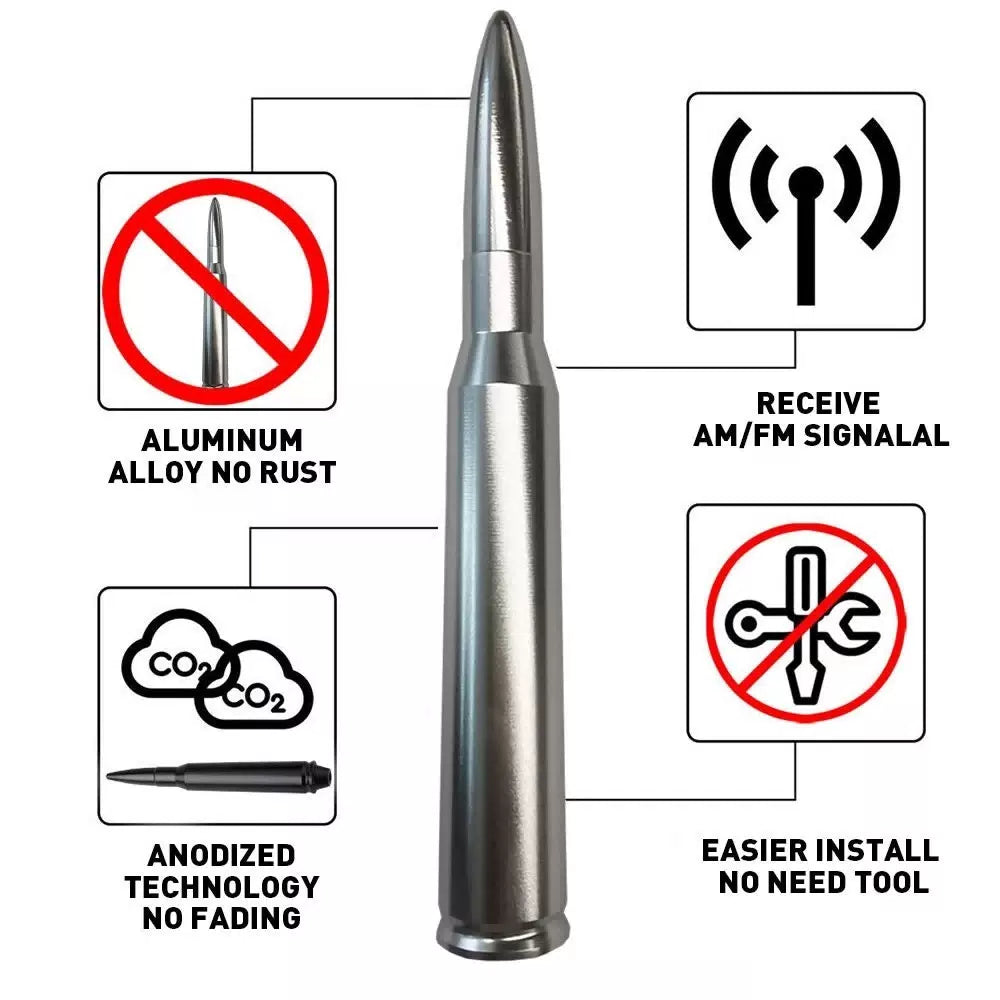FOR FORD F150 F250 50 CAL CALIBER BULLET ALUMINUM SHORT ANTENNA CHROME SILVER EA 6B93BC-57 [2]