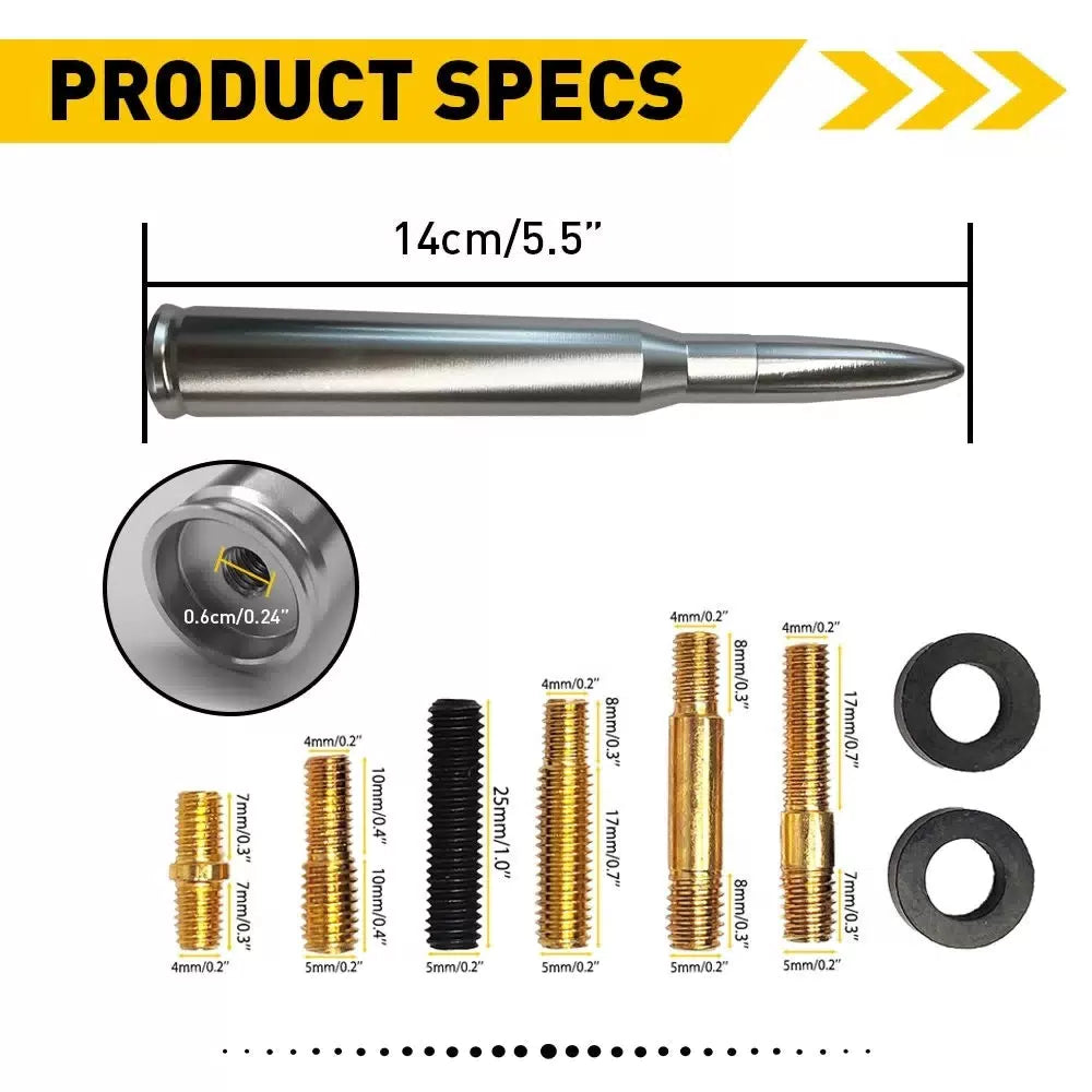 FOR FORD F150 F250 50 CAL CALIBER BULLET ALUMINUM SHORT ANTENNA CHROME SILVER EA 6B93BC-57 [3]