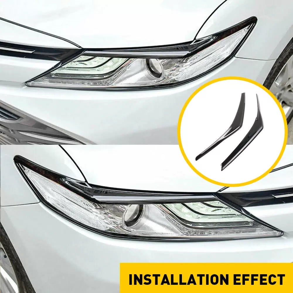FOR TOYOTA 2018-2022 CAMRY GLOSSY BLACK HEADLIGHT EYELID EYE LID COVER EYEBROWS 6B93BC-57 [8]