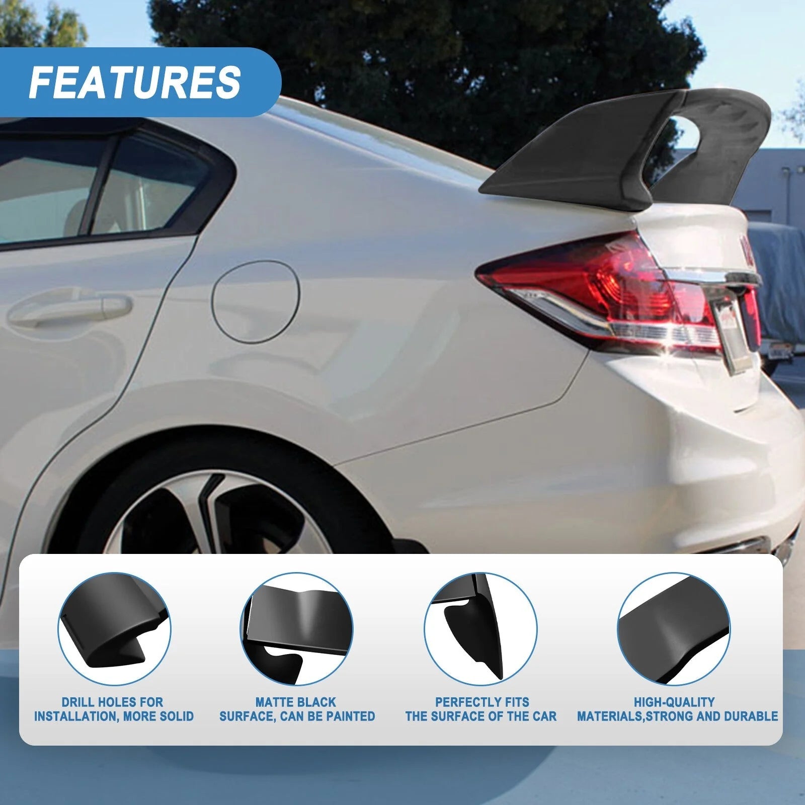 Fit For 2006-2011 Honda Civic 8th Gen 4DR Black Rear Trunk Wing Spoiler 6B93BC-57 [6]