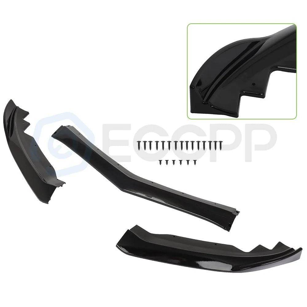 Fits 2015-2018 Cadillac ATS 3-Pcs Painted Black Front Bumper Spoiler Lip 6B93BC-57 [1]